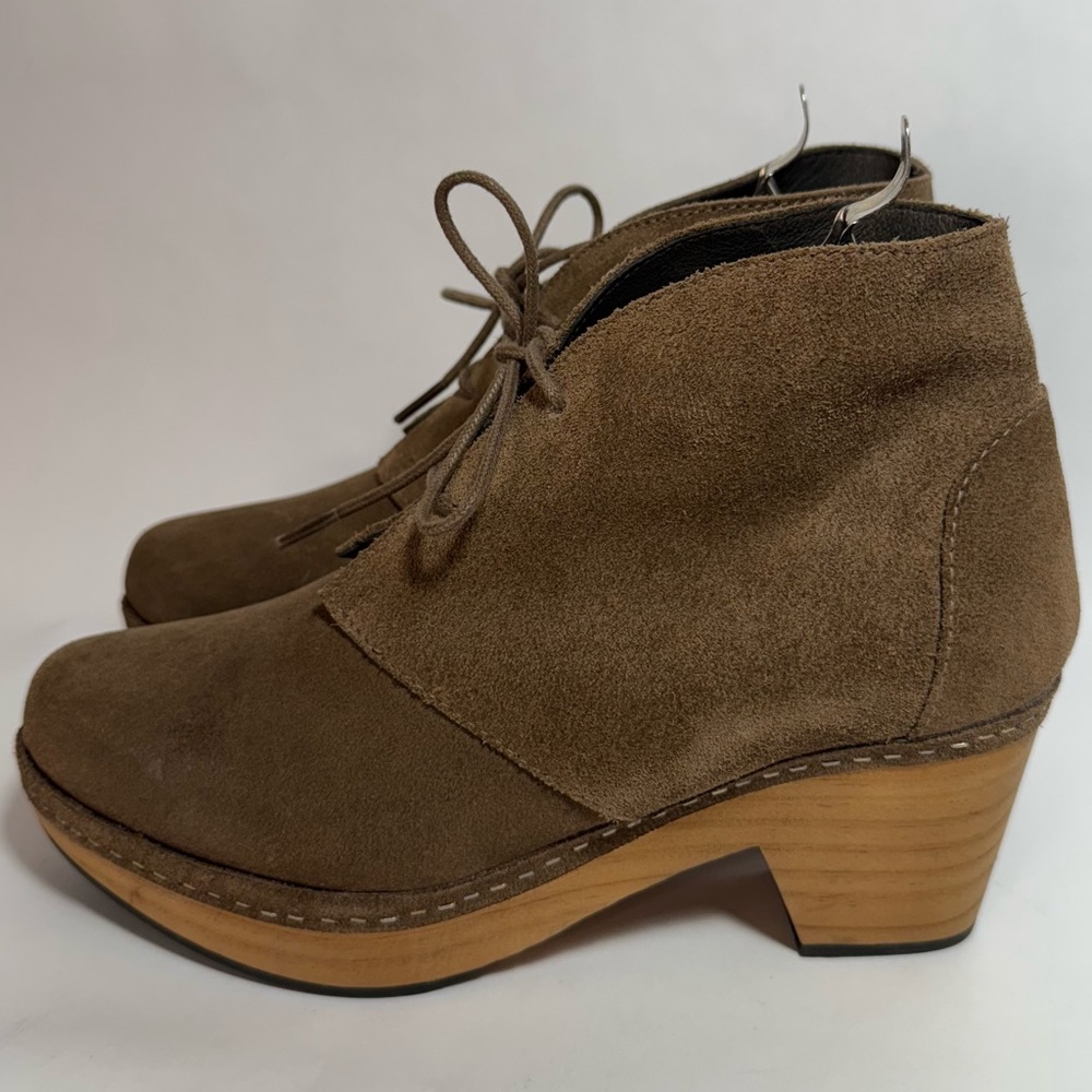 Lisa b. Mushroom Suede Leather Platform Clogs Ankle Booties